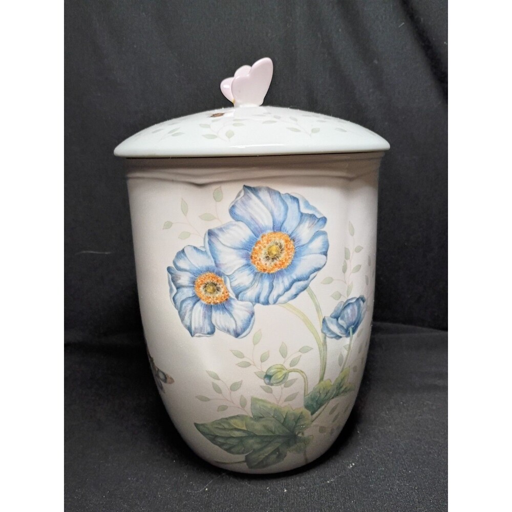 Lenox Butterfly Meadow Large Canister w/Lid Pink Butterfly 8.5" Porcelain
